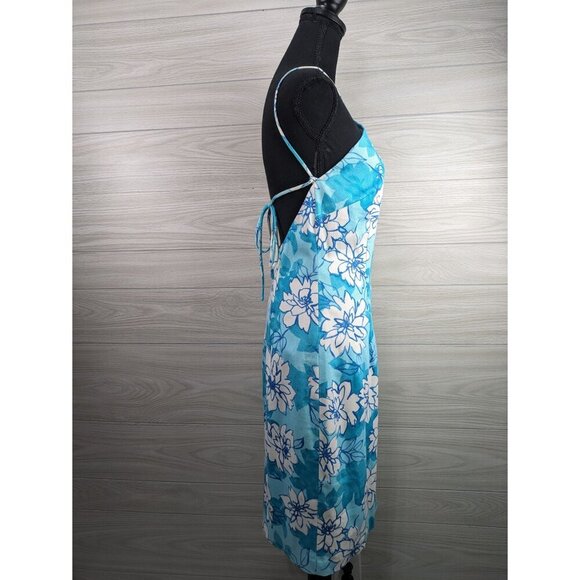 David Meister Teal Blue Floral Halter Tie Back Dress - Picture 8 of 9